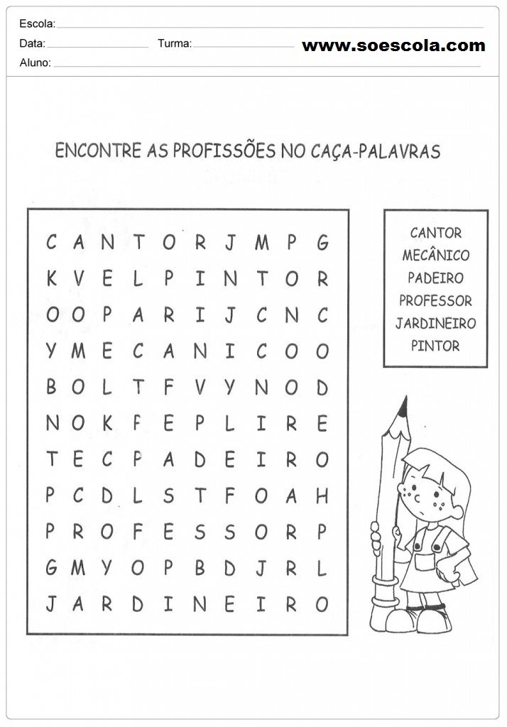 ATIVIDADE DE ALFABETIZAÇÃO: CAÇA-PALAVRAS DIA DA ESCOLA