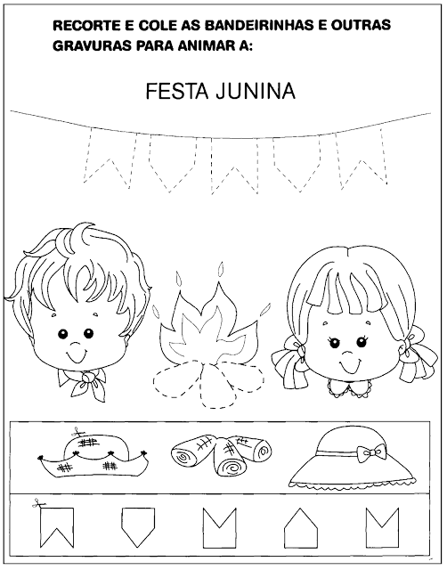 Atividades sobre Festa Junina para Educação Infantil para imprimir, recortar, colar e colorir