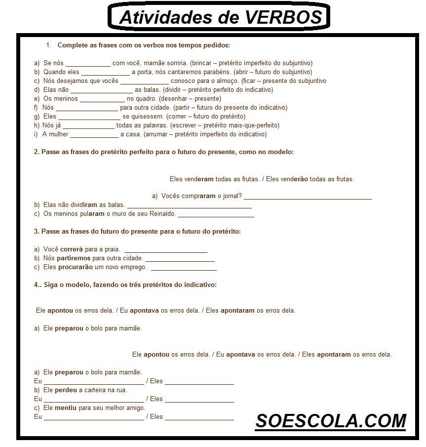 Atividades com verbos para download e imprimir 