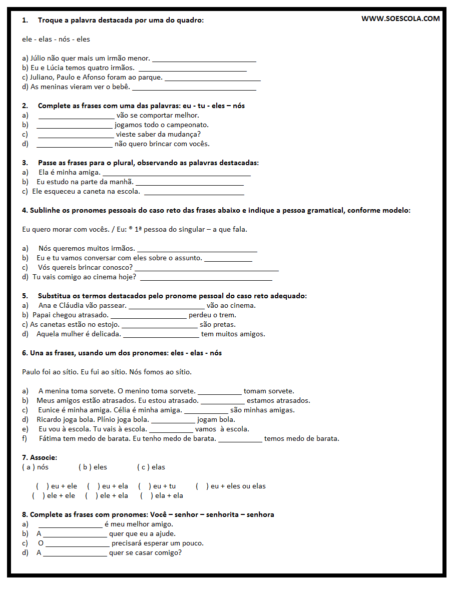 Atividades Diversas, PDF, Pronome