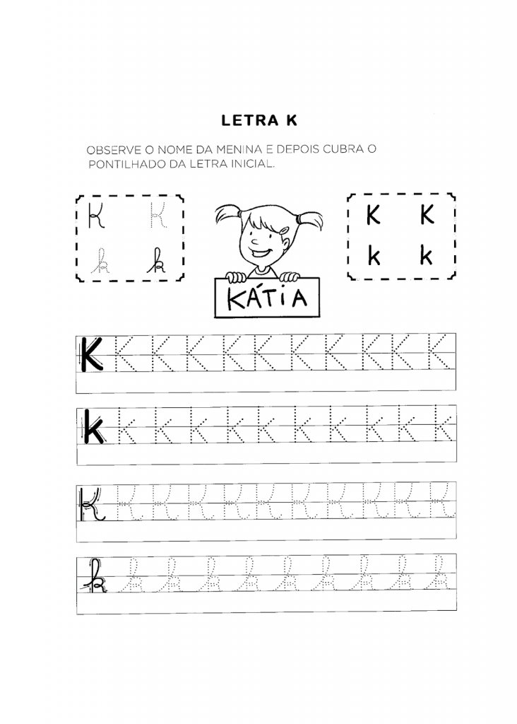 Atividades com a Letra K para alfabetização para imprimir. Diversas atividades de alfabetização com a Letra K para imprimir. Atividades que trabalham Letra K formato bastão e cursiva.