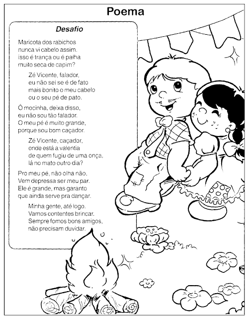 Poemas sobre Festa Junina com desenhos para colorir - o DESAFIO