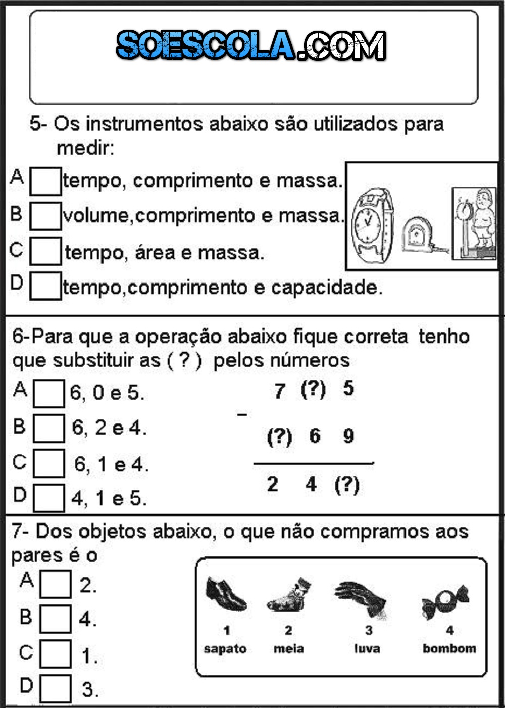 Simulado de Matemática para o 3° ano do Ensino Fundamental I