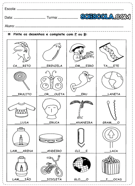 Atividades de português com Vogais