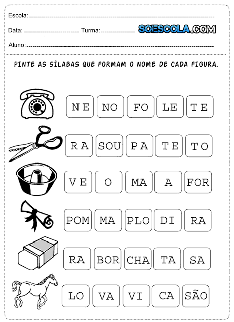 Atividades de Alfabetização para imprimir para alunos do 1º Ano do ensino fundamental