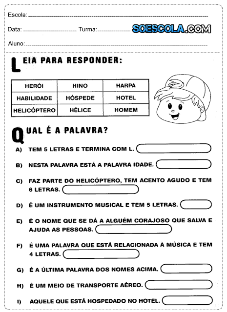 Exercícios de língua portuguesa para o 1° ano do ensino fundamental que fala sobre formar nomes, sequência do alfabeto e muito mais.