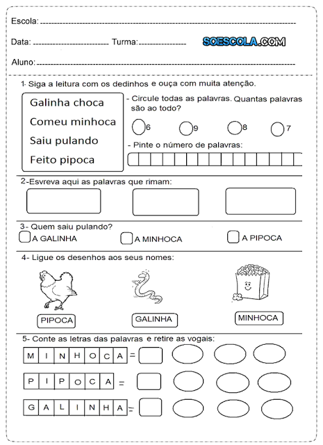 Acabo de receber algumas Atividades para alfabetização de português, espero que vocês gostem.