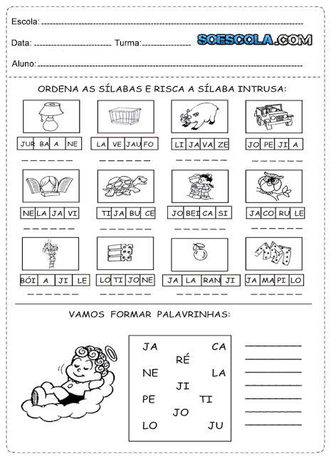 Hoje trago para vocês algumas atividades para 1º ano de português prontas para imprimir e com alguns desenhos.