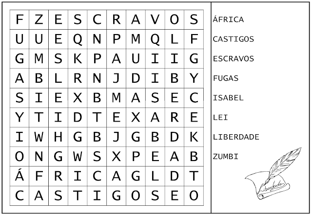Caça-palavras a Abolição da Escravatura