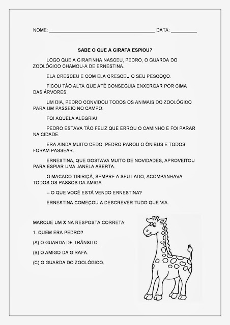 Textos Curtos - Texto sobre animais - A girafa