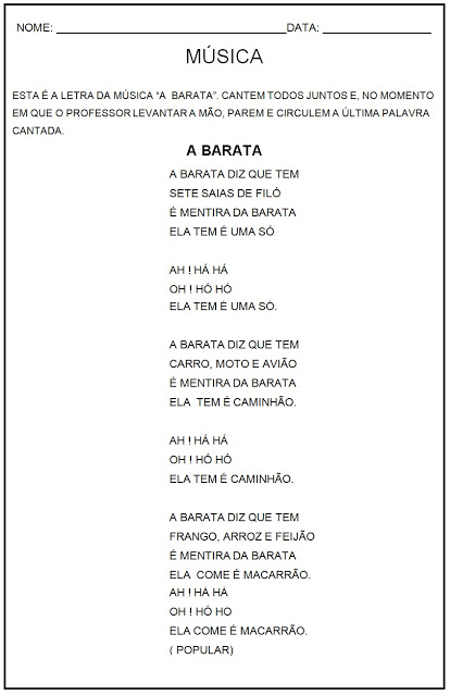Atividades de Leitura - Atividades de Lingua Portuguesa - A Barata