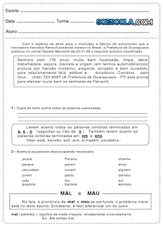 Atividades de português 5° ano para imprimir