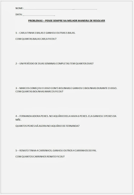 Adição e Subtração - Probleminhas de Matemática