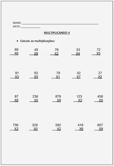 Altividades de Multiplicação - Atividades de Multiplicação 5º ano parte IV