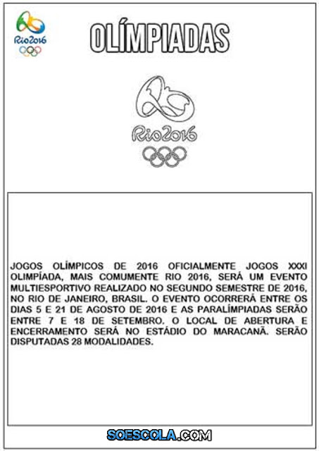 Jogos Olímpicos 2016 - Textos informativos Para Imprimir