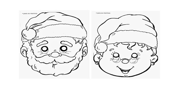 Máscara de Papai Noel e Mamãe Noel - Imprimir, recortar e pintar