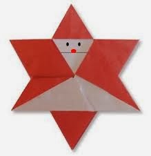 origami de Papai Noel em formato de estrela, ela serve também para enfeite natalino de arvore de natal.