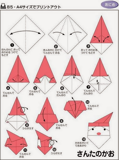 origami de Papai Noel em formato de estrela, ela serve também para enfeite natalino de arvore de natal.