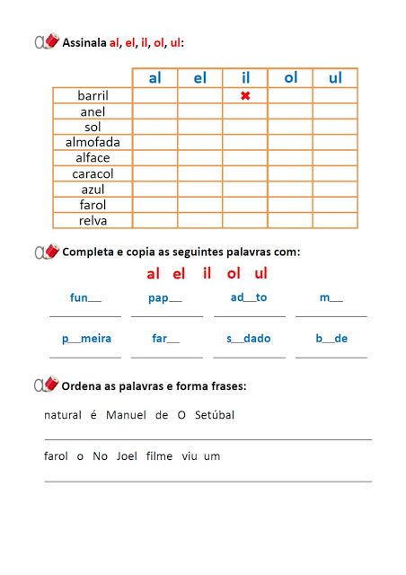 Baixe em PDF - Atividades de Português - AL EL IL OL UL