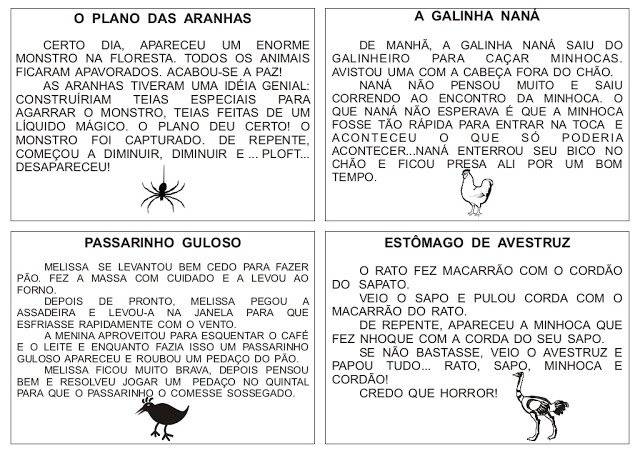 Pequenos textos para alfabetização — SÓ ESCOLA