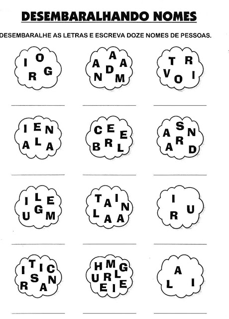 Atividades para Alfabetizar - Desembaralhe as letras e forme o nome da figura