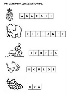 Atividades para Alfabetização - Pinte a primeira letra das palavras