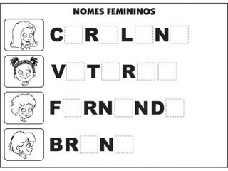 Jogos e atividades para alfabetização - Complete as palavras - Nomes Femininos