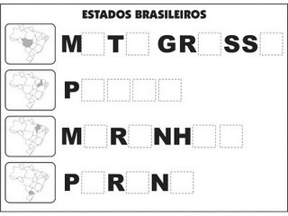 Jogos e atividades para alfabetização - Complete as palavras - Estados Brasileiros