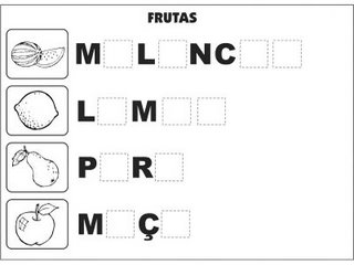 Jogos e atividades para alfabetização - Complete as palavras - Frutas