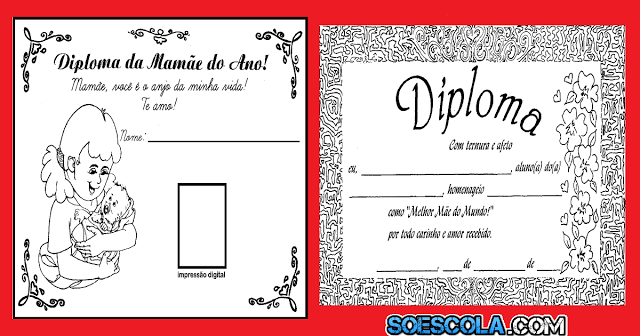 Dois modelos de diploma para o Dia das Mães. São excelentes cartões com mensagens para presentear e homenagear a mamãe.