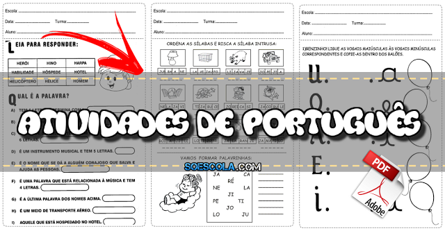 Confira várias atividades de português prontas para imprimir, indicadas a alunos do 1º ano do Ensino Fundamental,