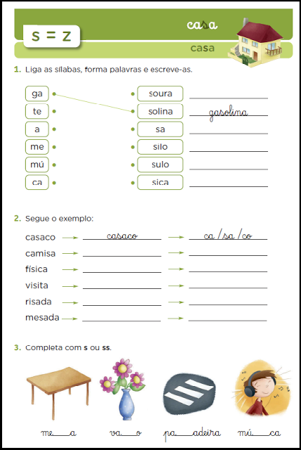 Atividades de Ortografia - S com som de Z prontas para imprimir para trabalhar com alunos do primeiro ano do Ensino Fundamental.