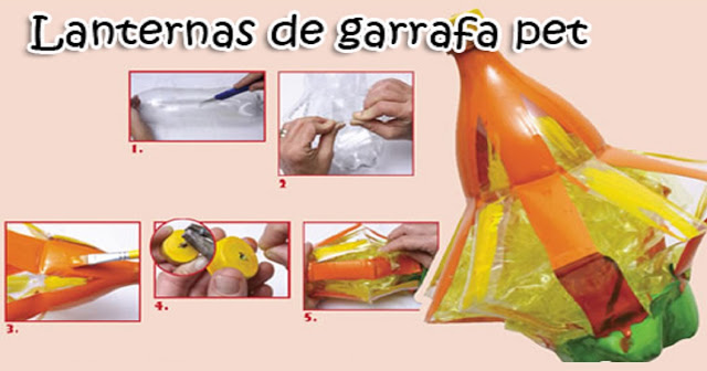tutorial de como fazer Lanternas de garrafa pet para festas juninas, passo a passo com materiais reciclados.