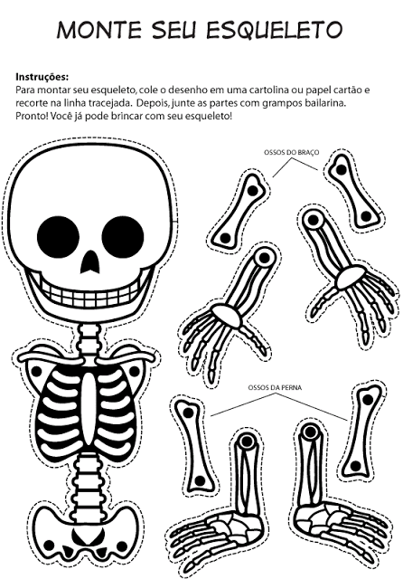 Trabalhando o corpo humano - Esqueleto - moldes para imprimir