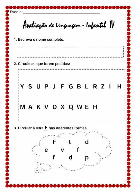 Avaliação de Linguagem Infantil para imprimir