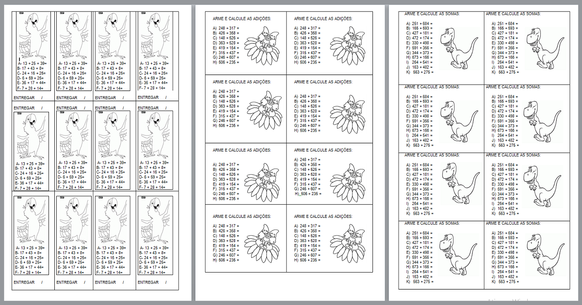 Arme e calcule as adições: Atividades de Matemática
