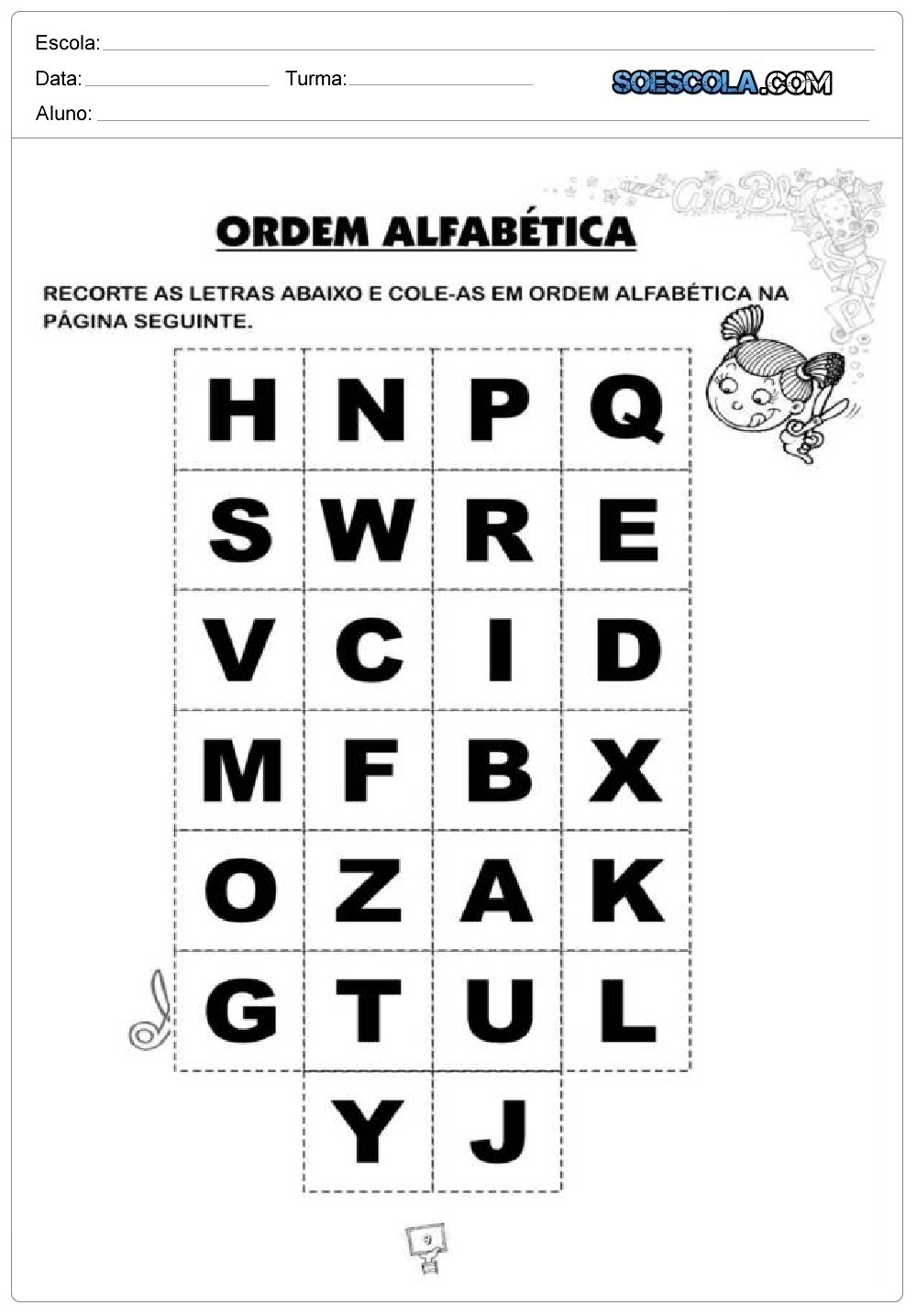 Ordem Alfabética - Atividades educativas de português - Para Imprimir