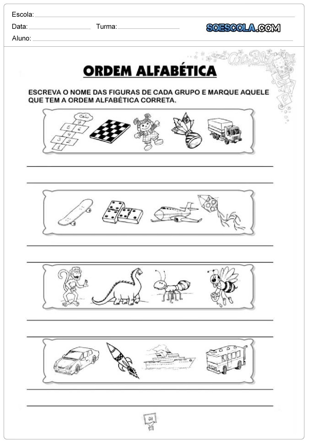 Ordem Alfabética - Atividades educativas de português - Para Imprimir