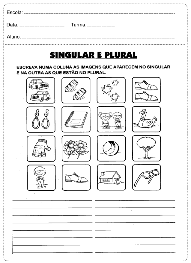 Atividades Singular e Plural para imprimir