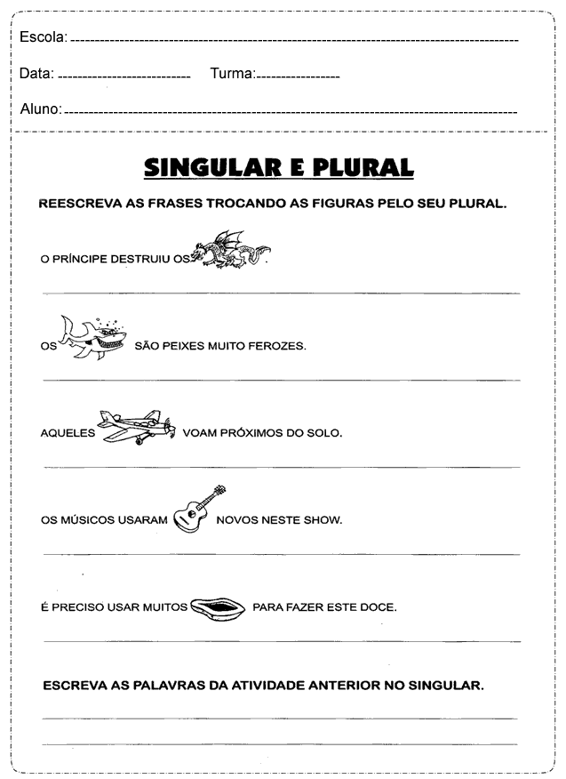Atividades Singular e Plural para imprimir