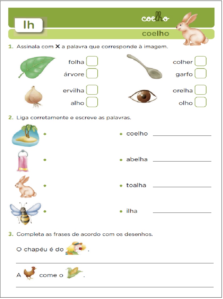 Atividades de Português complete as palavras com LI ou LHI