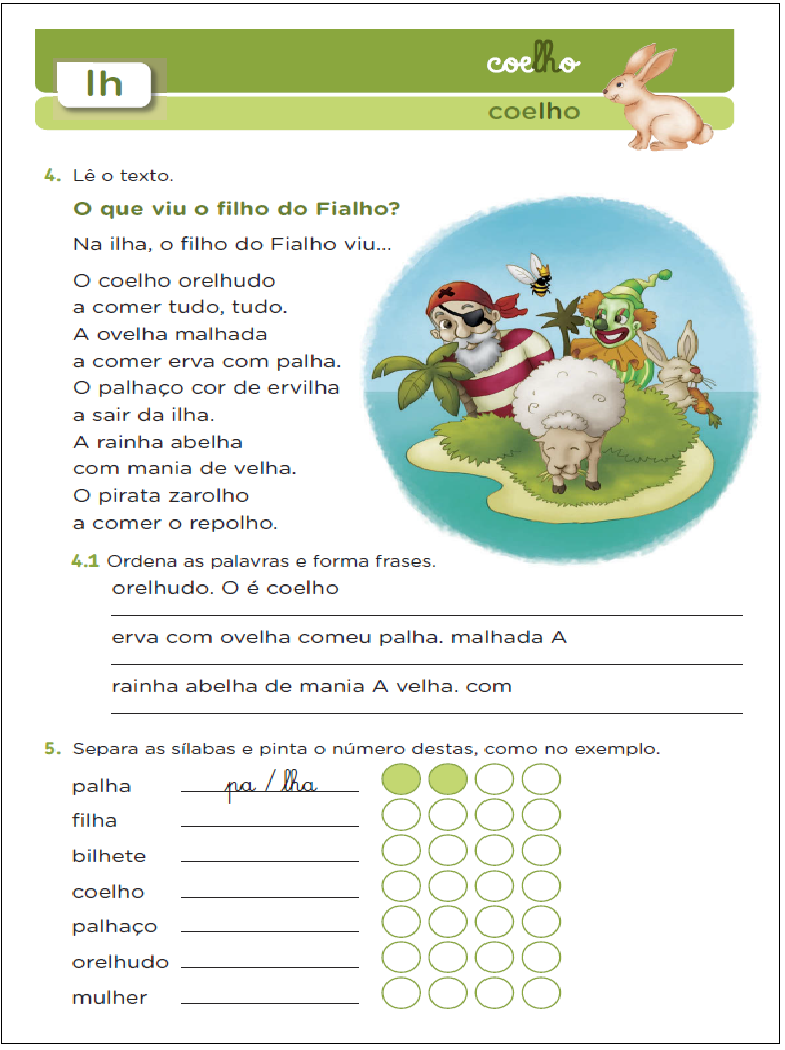 Atividades de Português complete as palavras com LI ou LHI