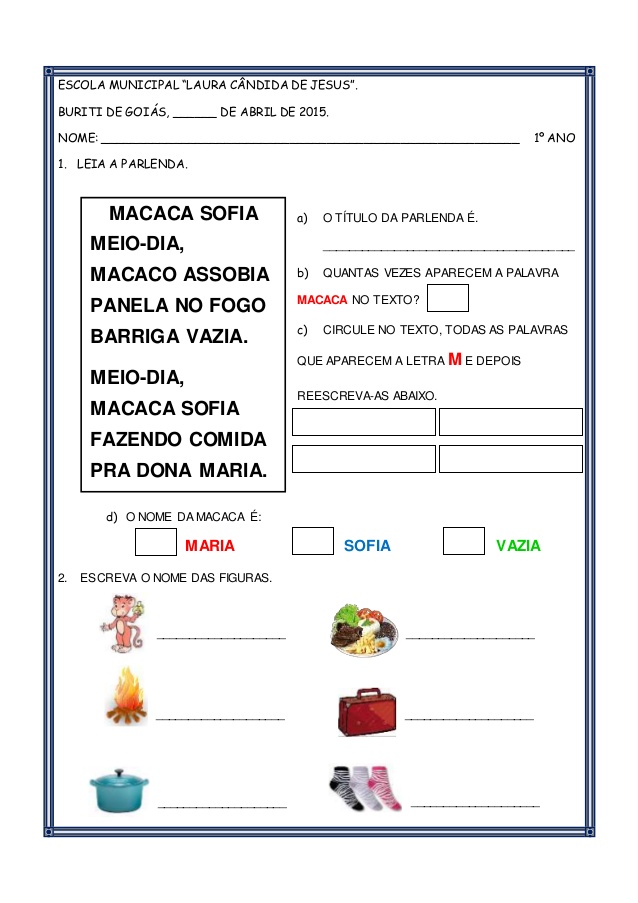 Atividades com Parlendas: O macaco foi à feira e Macaca Sofia.