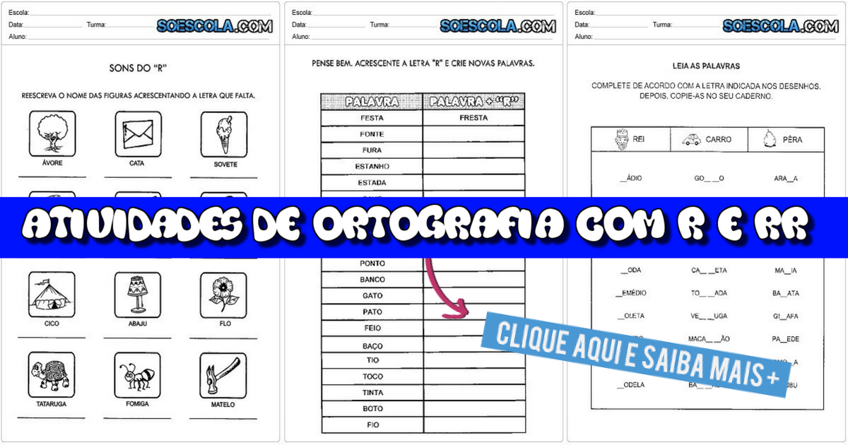 Atividades de ortografia com R e RR: Exercícios de Português para imprimir.