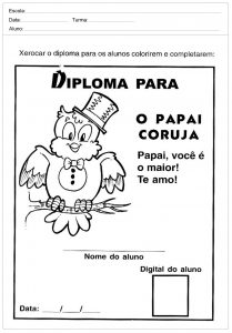 Diploma o Papai Coruja para o Dia dos Pais para imprimir