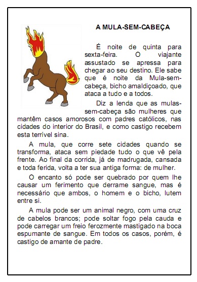 Lendas do folclore brasileiro para imprimir