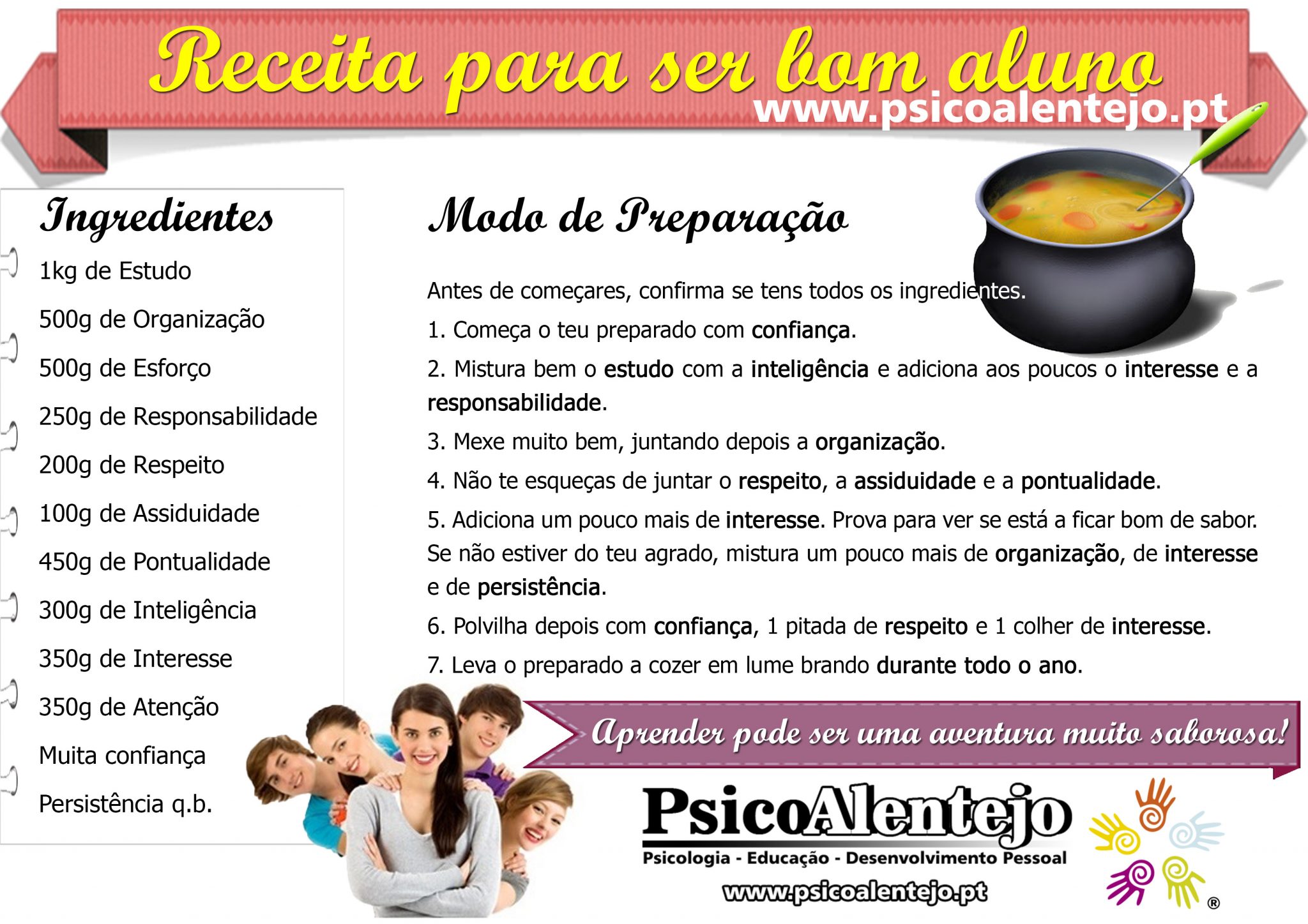 Receita para ser bom aluno: Estudar, Interesse, Atenção, Responsabilidade