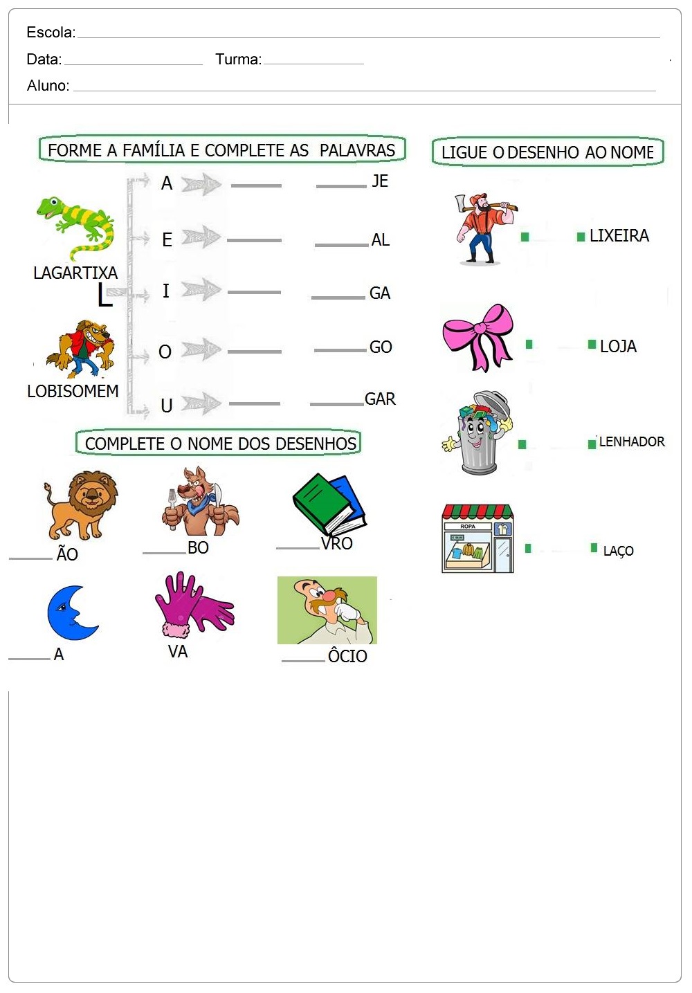 Atividade com as letras L, M e N para imprimir.