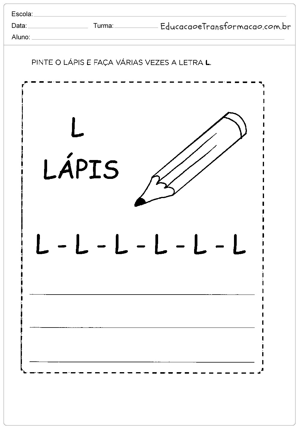 Atividades com a Letra L para alfabetização - Para imprimir