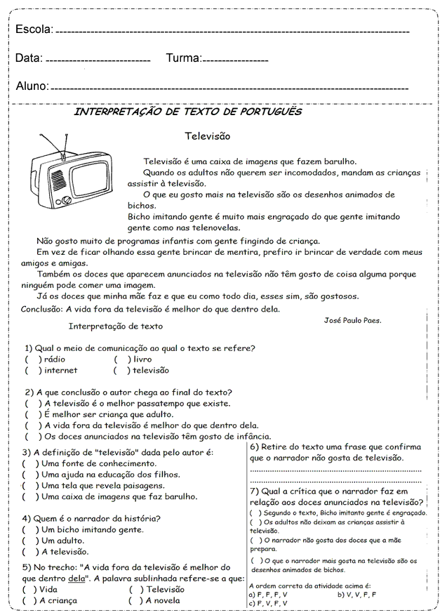 Atividades de Português para Ensino Fundamental - Para Imprimir.